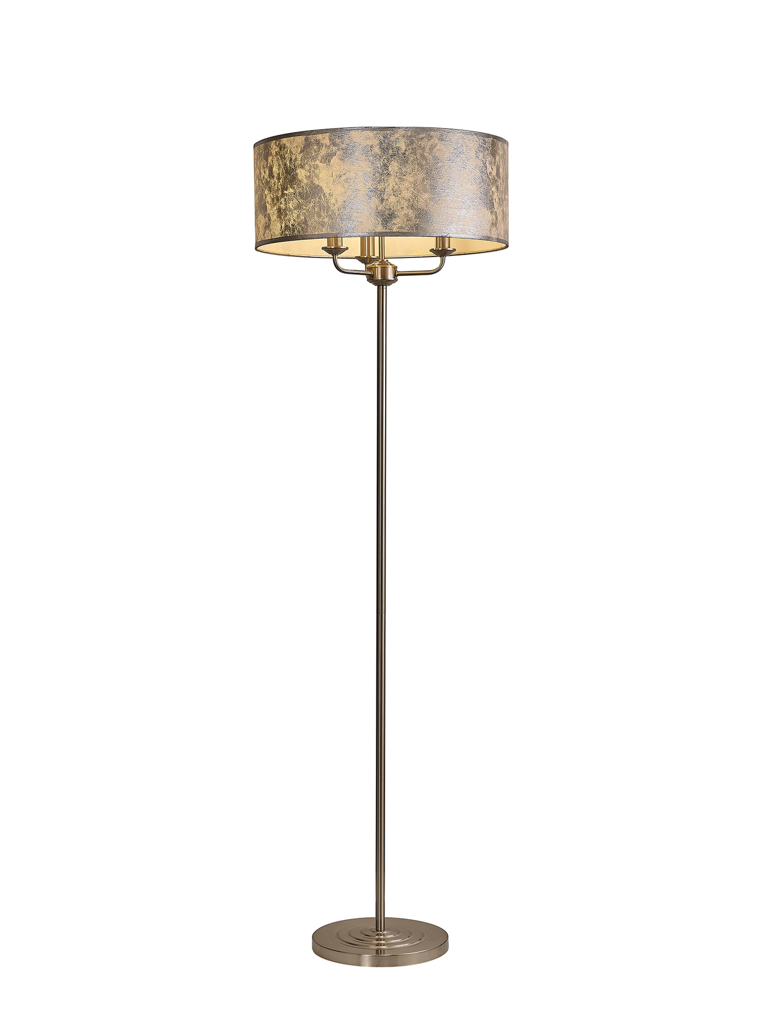 DK0940  Banyan 45cm 3 Light Floor Lamp Satin Nickel; Silver Leaf